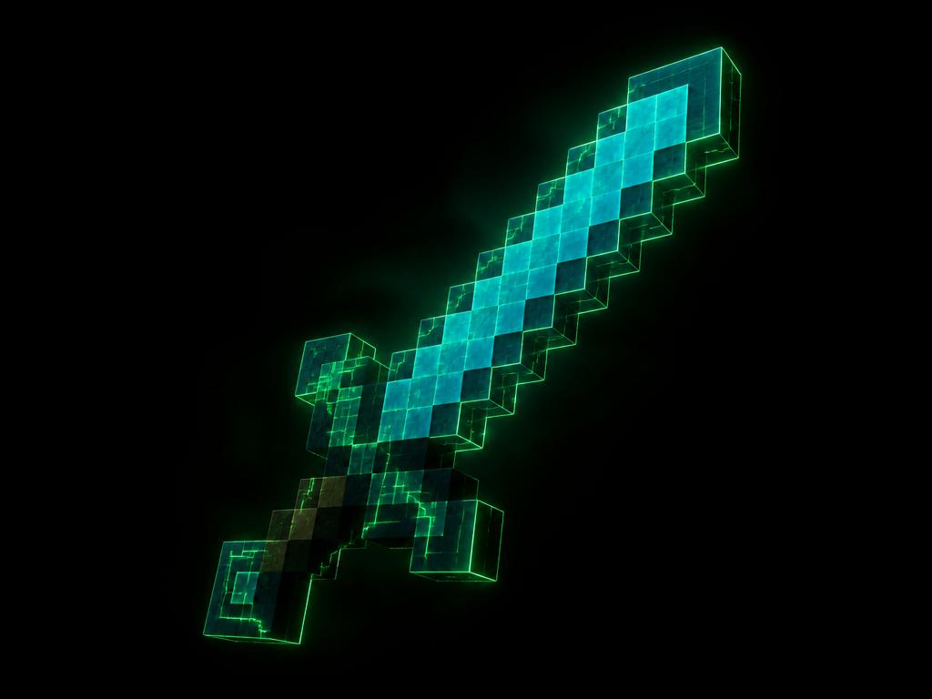 Neon-lit sword over a dark arena